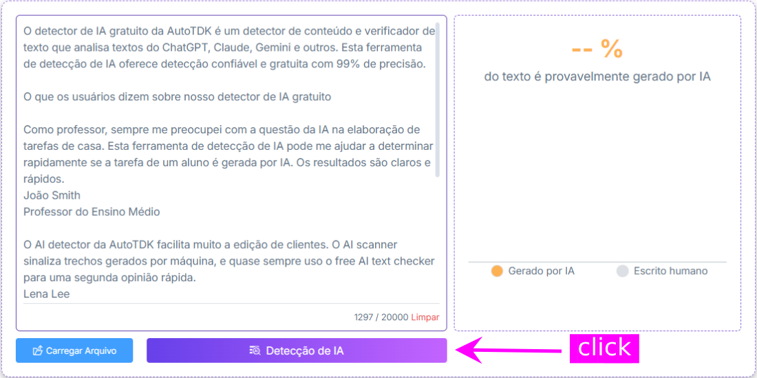 Etapa 2 – Clicar no botão "Detecção de IA"